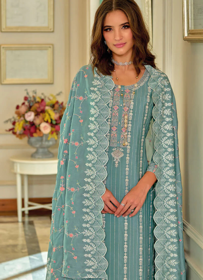 Gorgeous Teal Blue Colored Embroidery Salwar Near Me