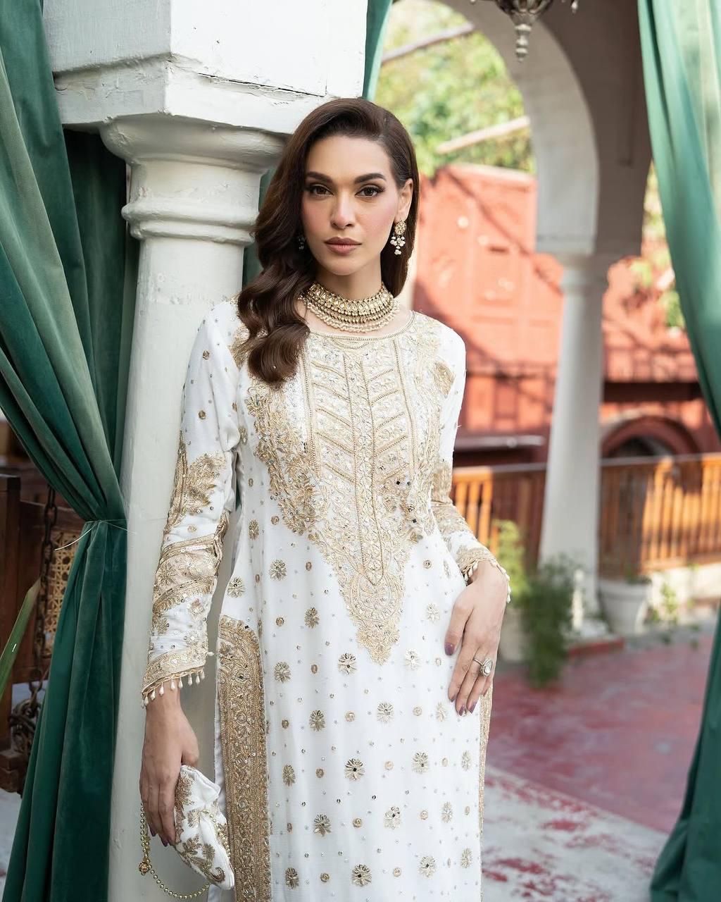 White Color Chinon Embroidery And Sequins Work Salwar Suits In USA