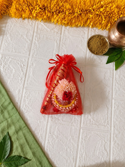 Decorative Potli Pooja Combo Return Gift Bag Traditional Bangles And Flowers 