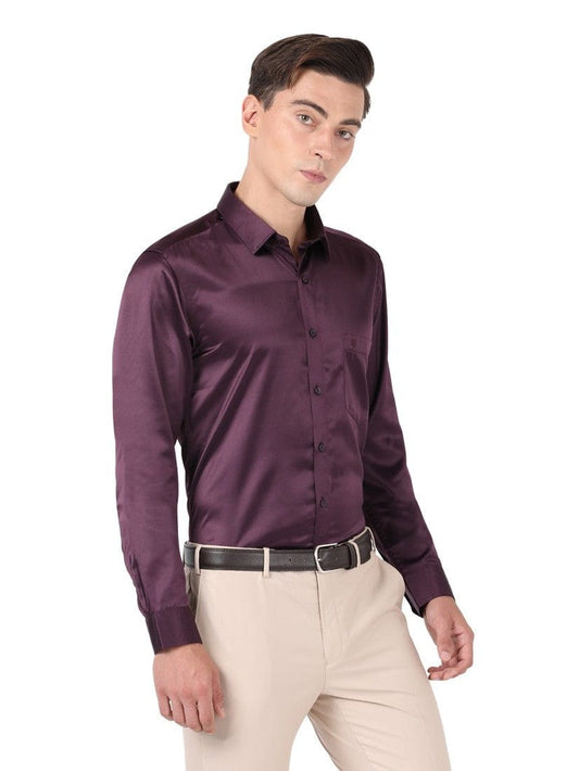 Alluring Purple Color Silk Plain Shirt For Men's 