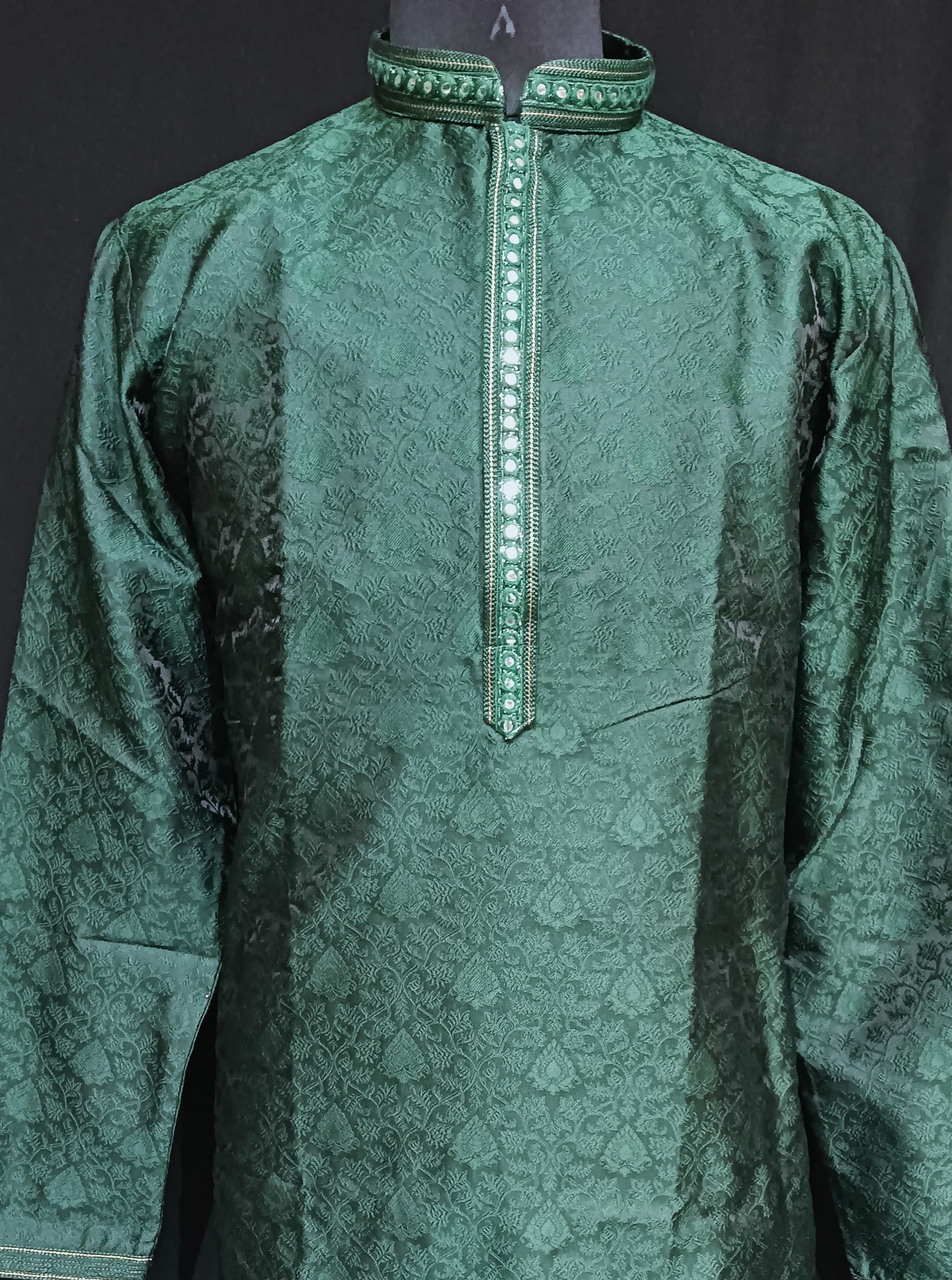 Gorgeous Green Color Banarasi Brocade With Floral Design Kurta Suits For Men Near Me
