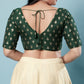 Appealing Green Colored V Neck And Back Open Blouse With Butta Motifs For Women Near Me