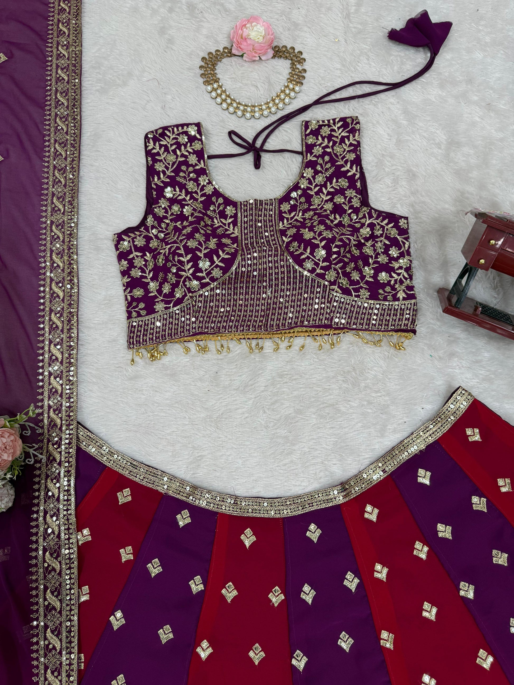 Charming Purple Color With Thread And Sequins Work In Suncity