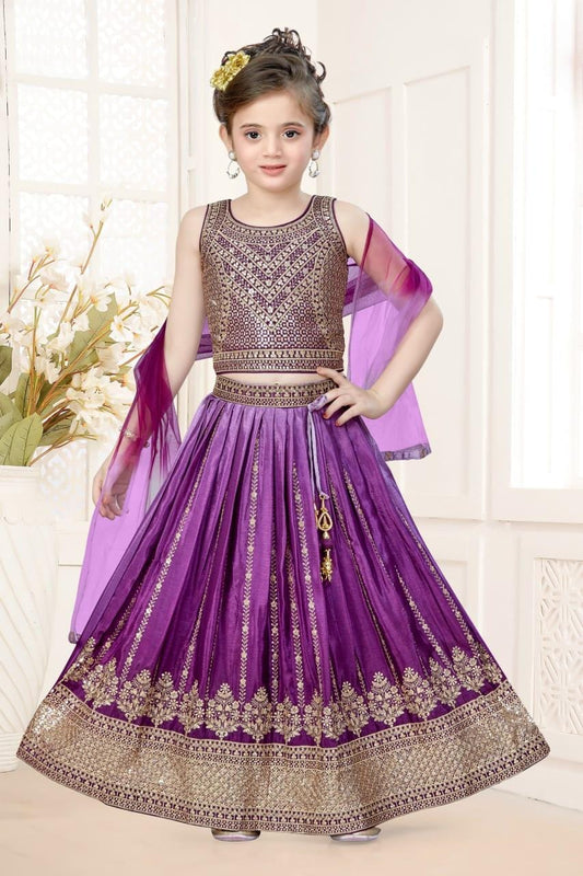 Alluring Purple Colored Embroidery And Sequins Work Choli Sets For Girls