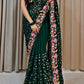 Dazzling Green Color Designer Georgette With Embroidery Thread Work Sequins Saree