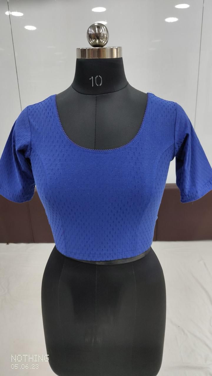 Attractive Blue Color Cotton Dobby Stretchable Ready To Wear Blouse For Women