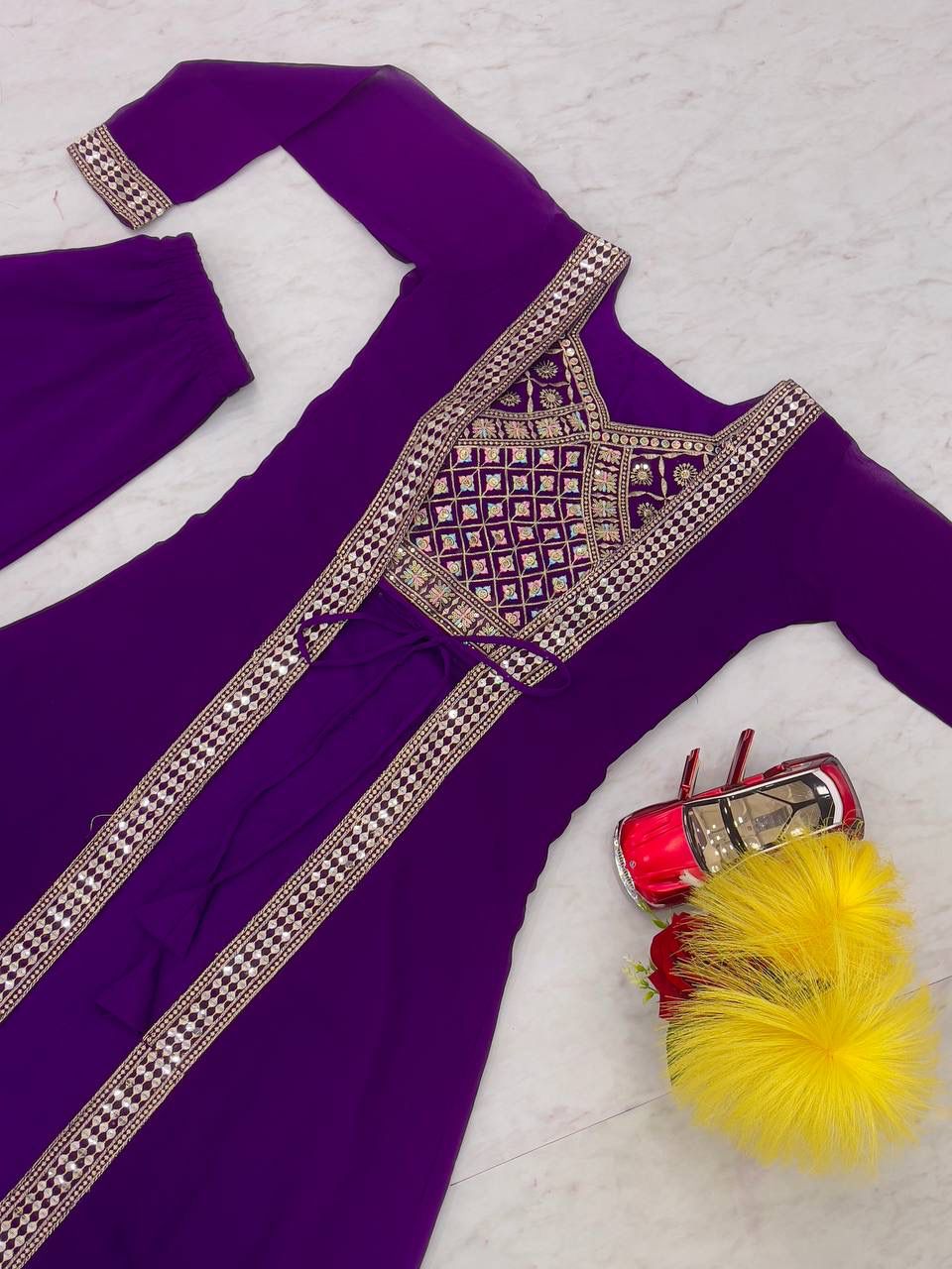 Violet Color Embroidery Lace Kurti With Palazzo Suits For Women In Buckeye