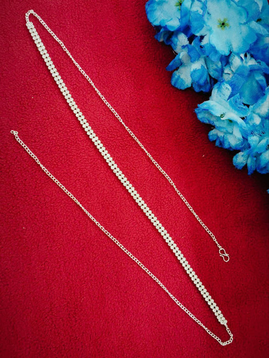 Stunning Silver Color American Diamond Stone Worked Hip Chain For Women