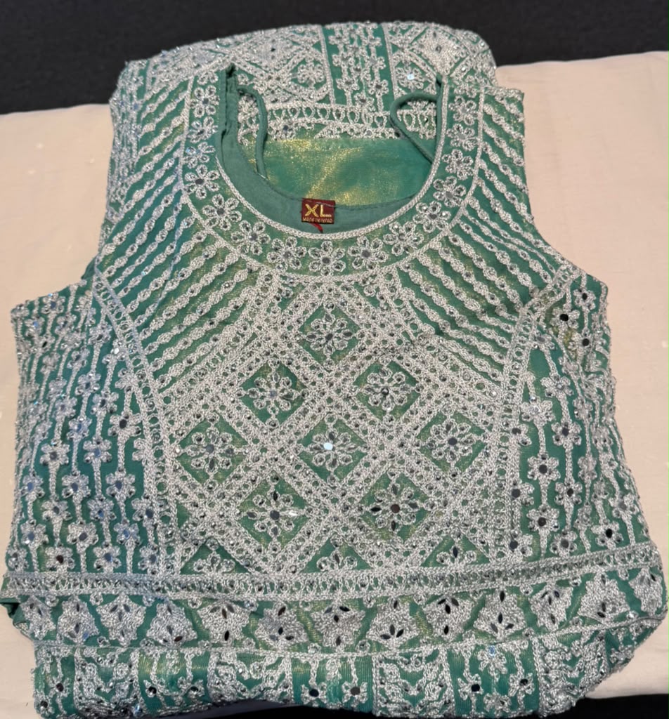  Stunning Mint Green Color Net Fabric Anarkali Gown With Embroidery And Mirror Work For Women