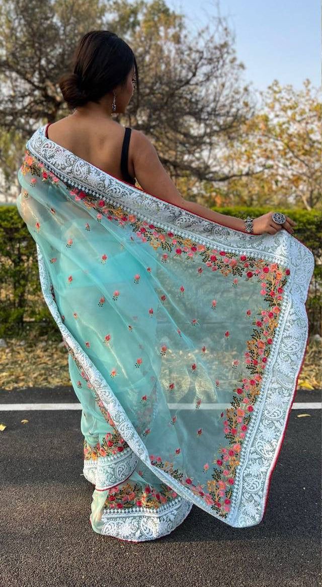 Gorgeous Sky Blue Colored Sarees Near Me