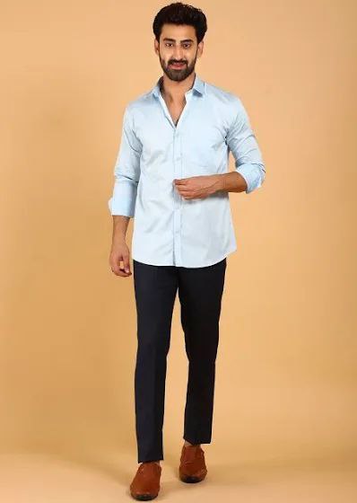 Impressive Light Blue Color Silk Formal Shirt For Men