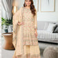Appealing Peach Colored Heavy Chinon Embroidery Work Palazzo Suits With Dupatta Sets