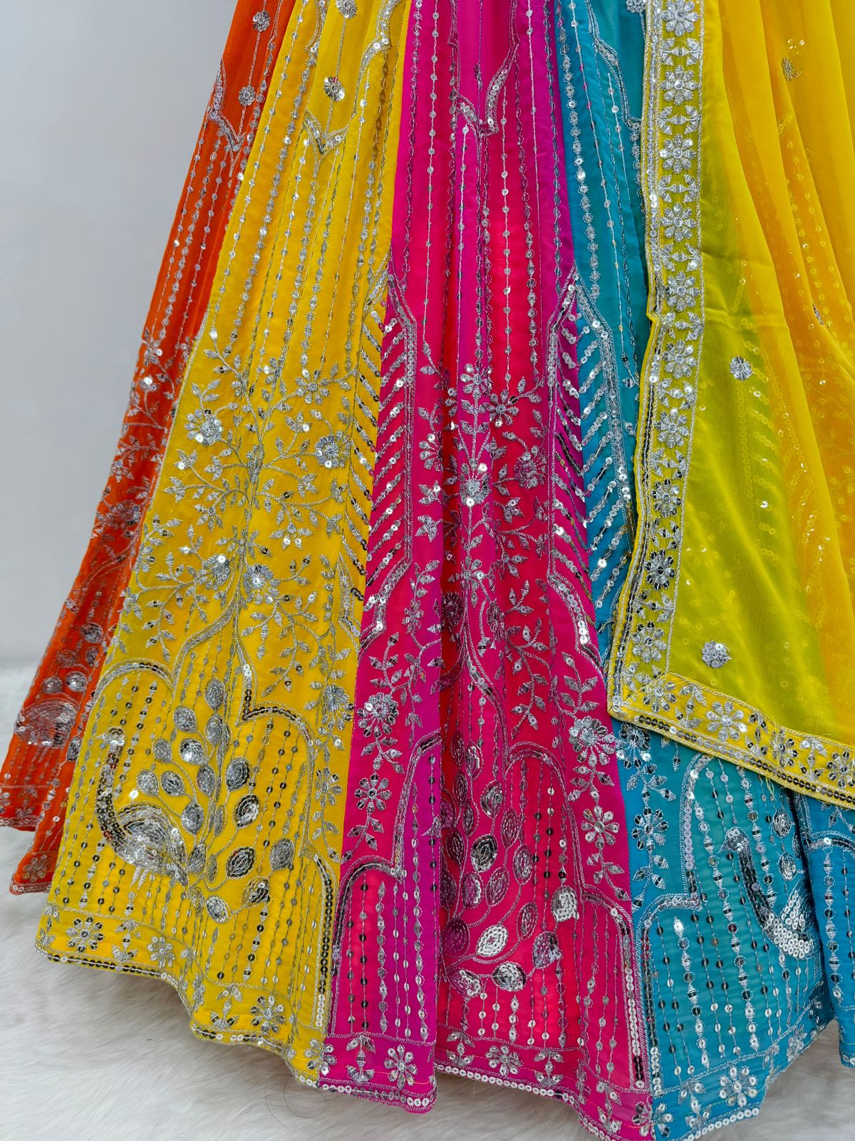 Wonderful Multicolor Heavy Embroidery Sequins Work Lehengas Choli With Dupatta set