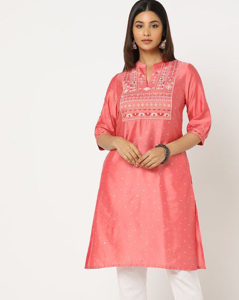 Appealing Pink Colored Designer Embroidery Work Kurti For Women