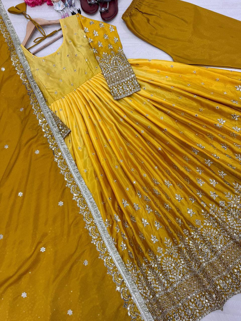Heavy Chinon Silk Kurti Suit With Embroidery Work In USA