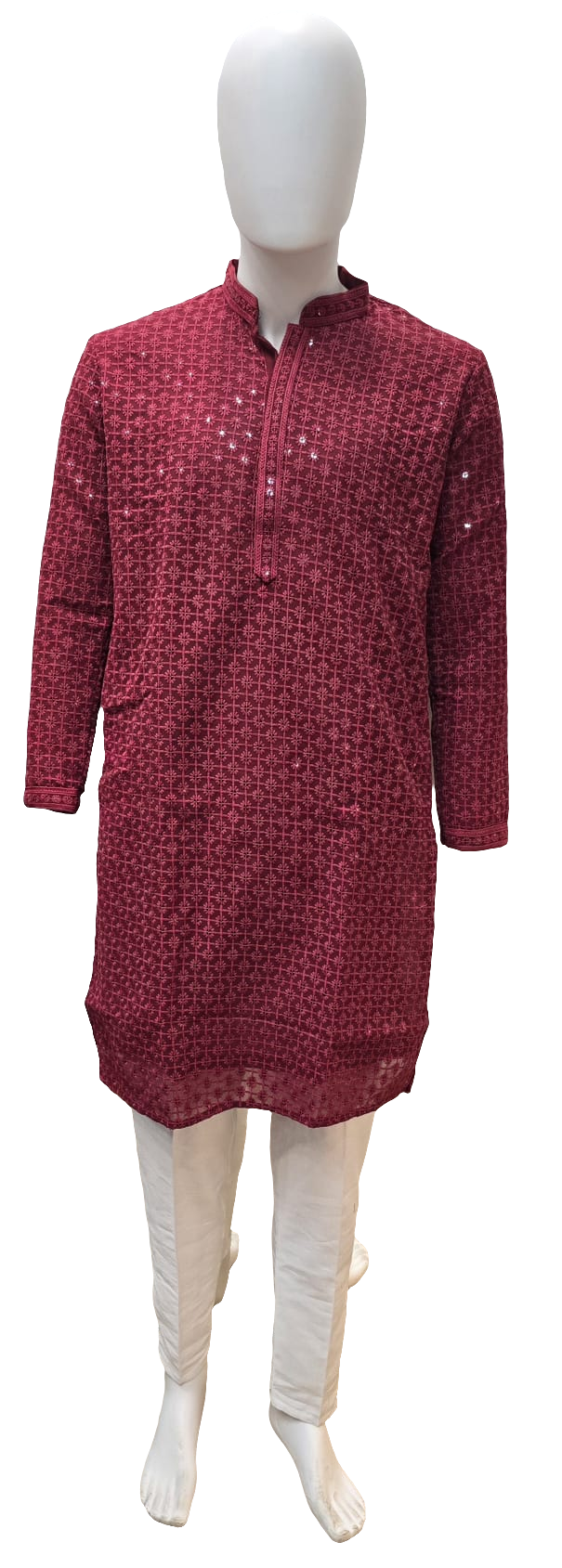 Charming Red Color Kurta With Pajama For Men