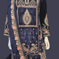 Attractive Dark Blue Velvet With Embroidery Work Salwar Suits With Dupatta For Women