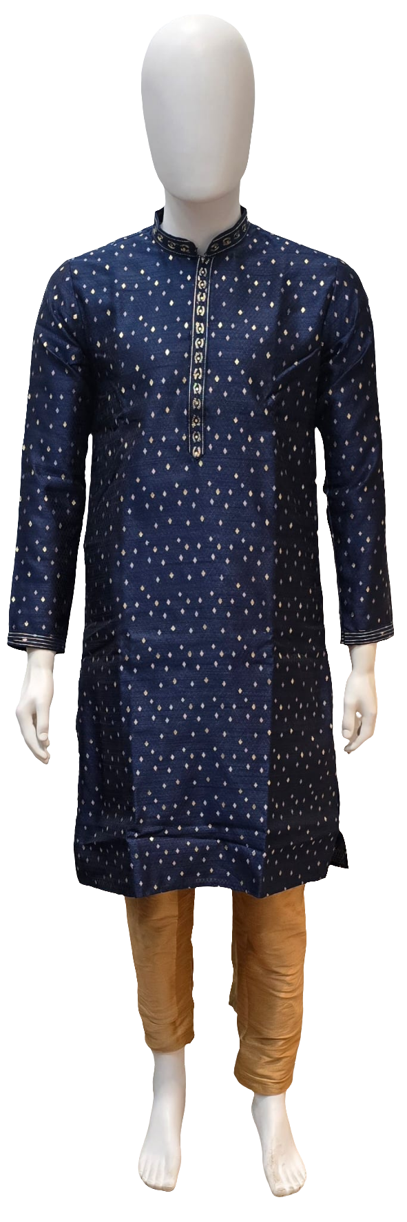 Attractive Dark Blue Color Silk Kurta With Pajama For Men