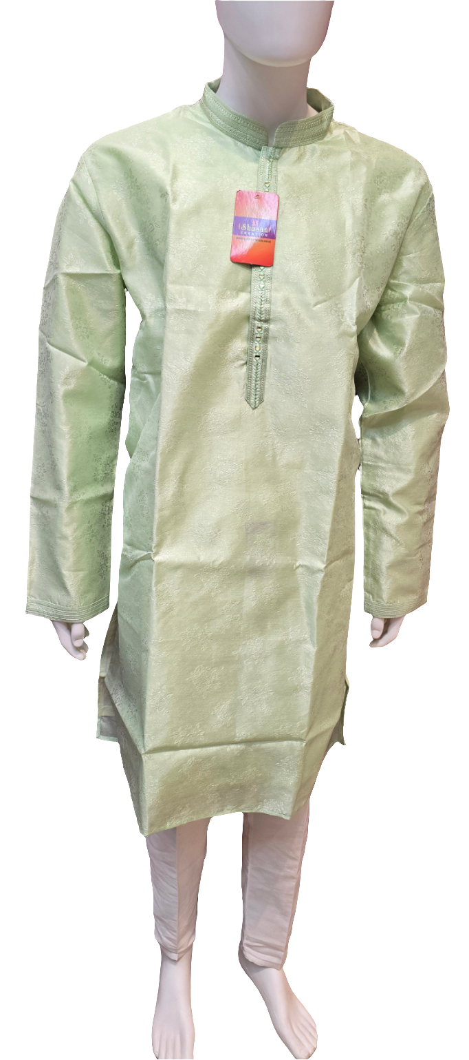 Fabulous Pista Green Color Men's Jacquard Kurta Suits