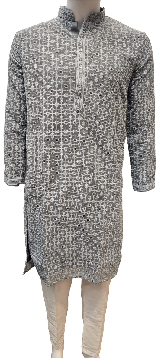 Attractive Gray Kurta With Pajama Pant For Men