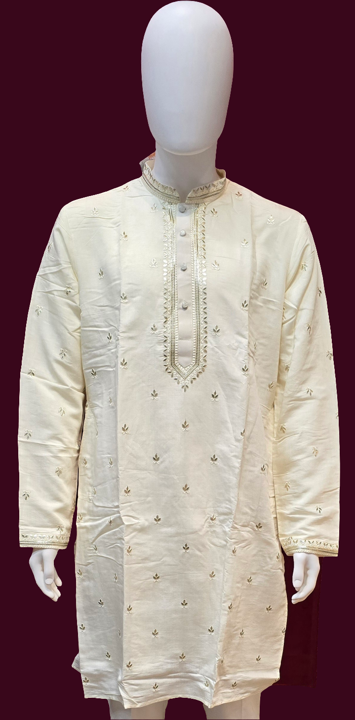 Cream Colored Silk Brocade Kurta Suits For Men in Chandler