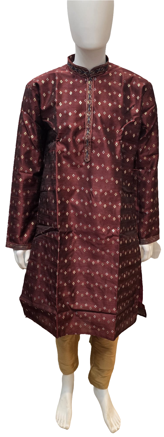 Fantastic Maroon Color Silk Jacquard Kurta With Pajama For Men