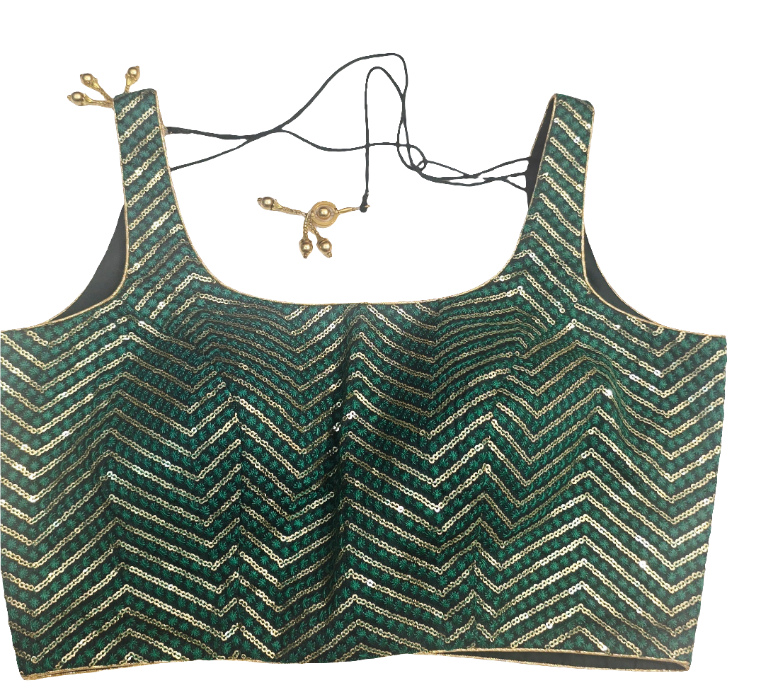 Dazzling Green Color Party Wear Silk Sleeveless Back Open Blouse