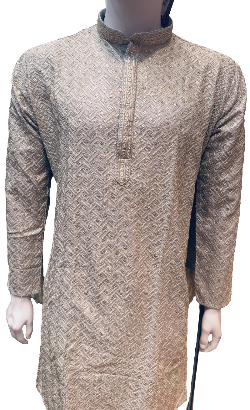 Elegant Gray Color Rayon With Embroidery And Sequins Work Kurta And Pajama For Men