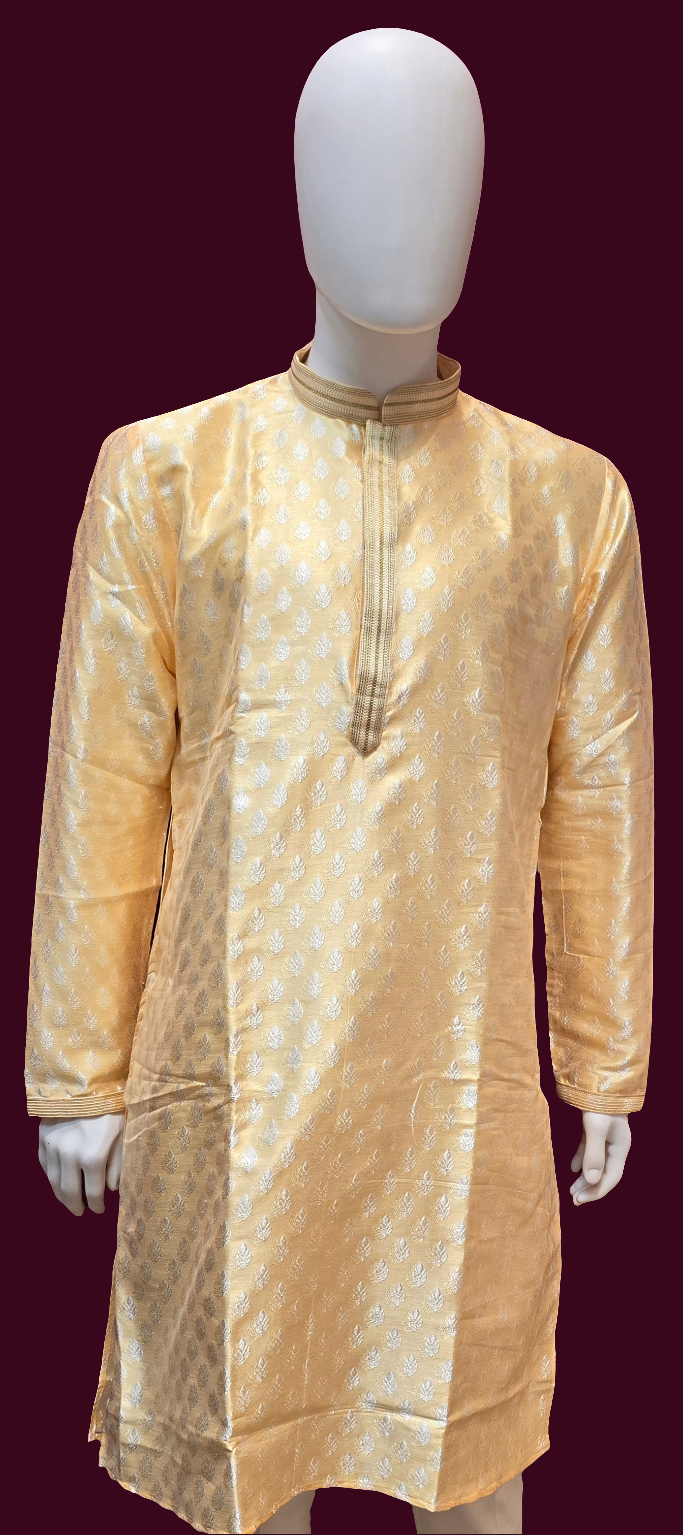 Stunning Cream Color Silver Zari Embroidery Work Banarasi Brocade Kurta Suits For Men