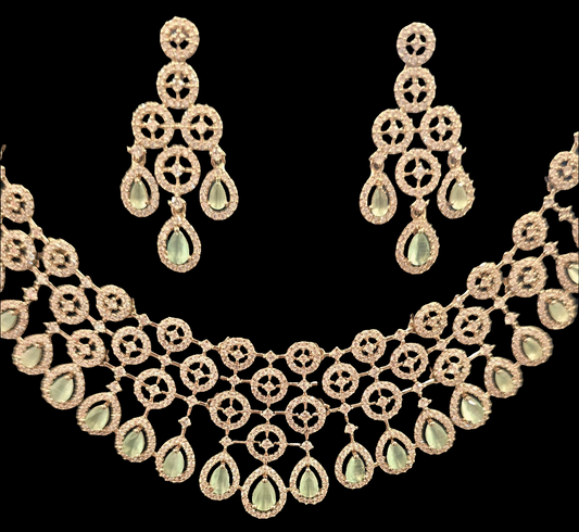 Beautiful Sea Green Color Gold Plated Necklace For Women