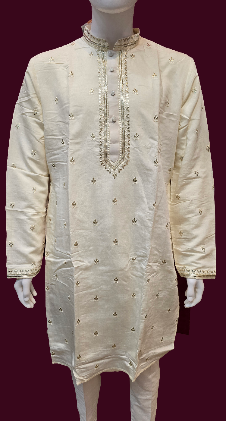 Marvelous Cream Colored Silk Brocade Kurta Suits Near Me