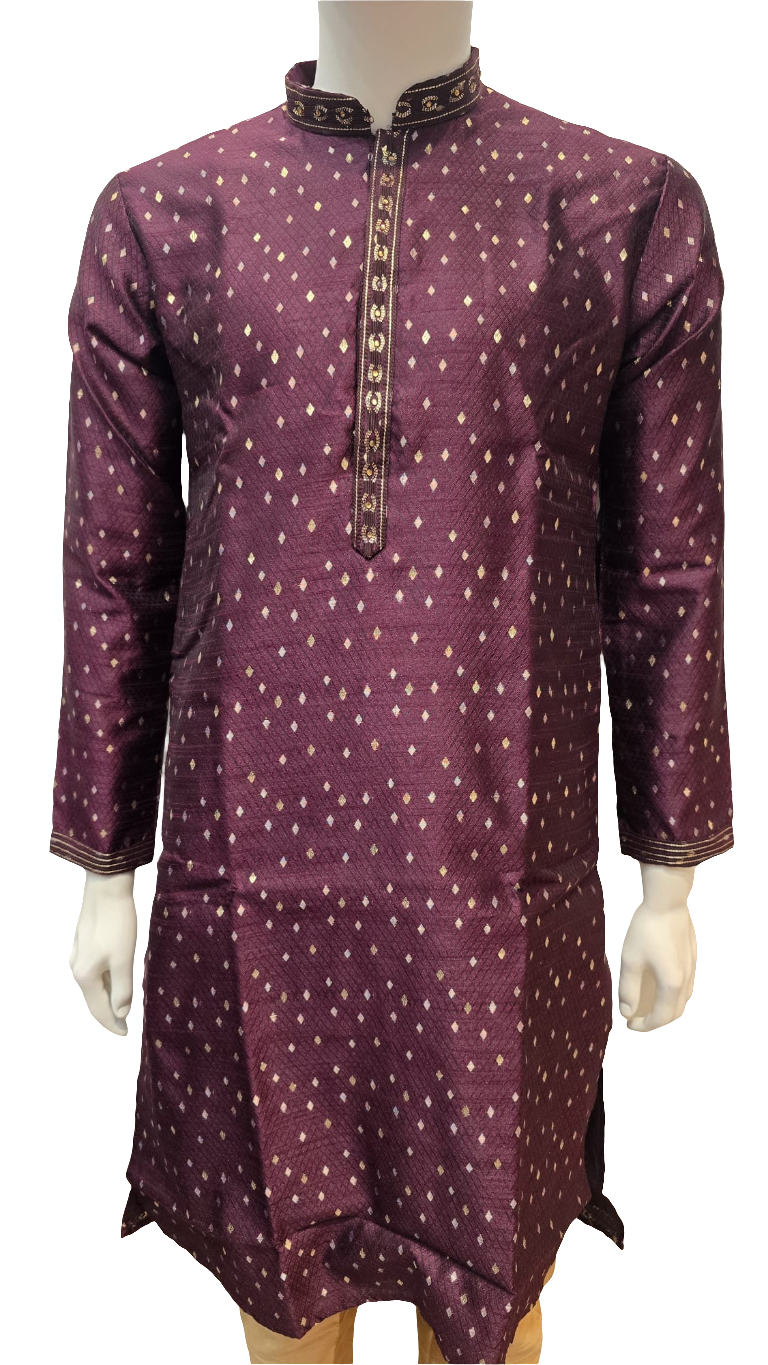 Pretty Dark Purple Color Silk Cotton Kurta With Pajama For Men