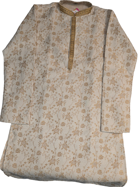 Beautiful Ivory Colored Brocade With Lining Embroidery Work Kurta Pajama Pant For Men