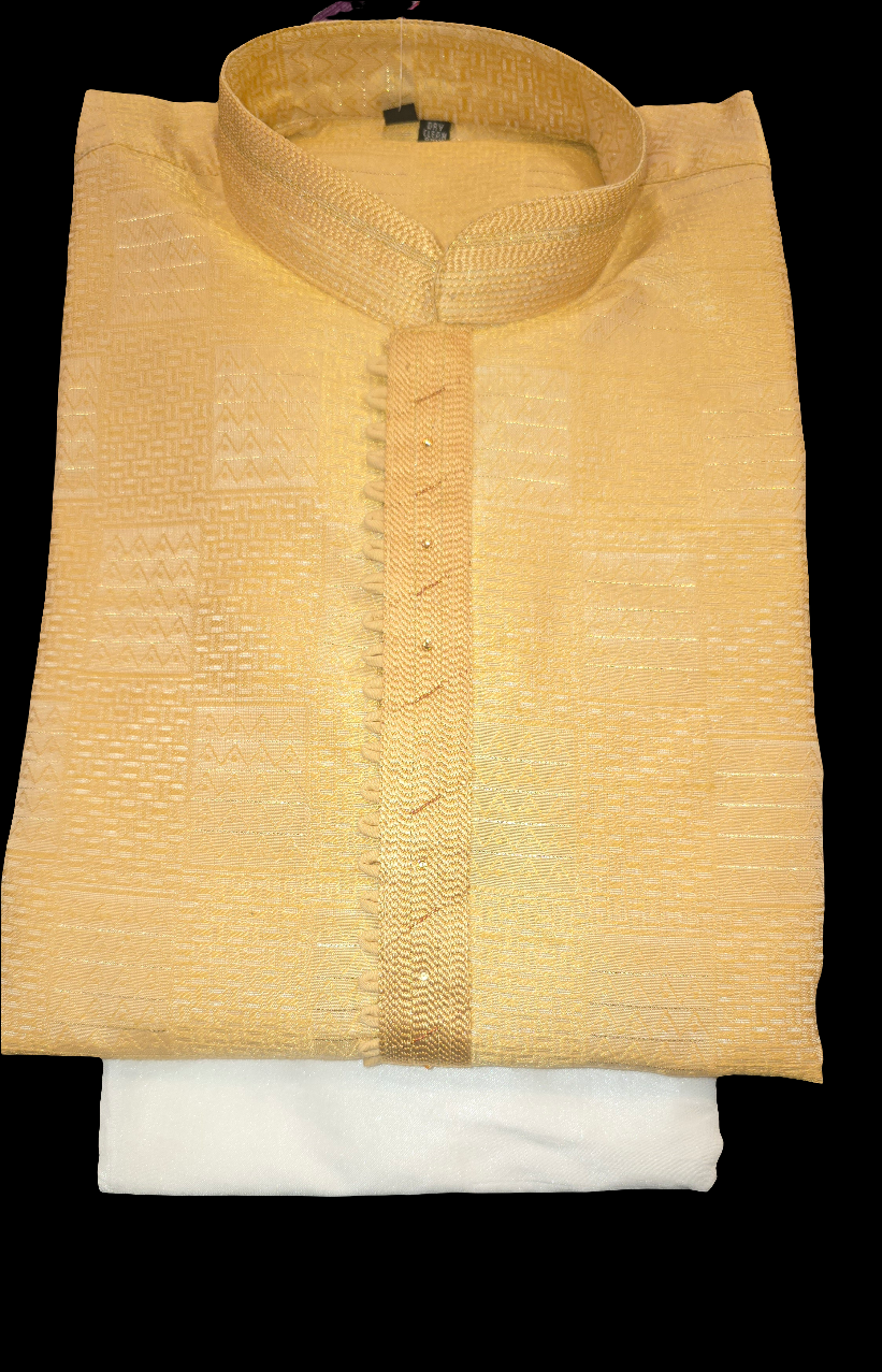 Charming Mustard Gold Color Art Silk Kurta With Pajama Pant For Men