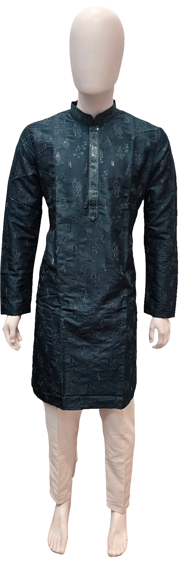 Attractive Teal Blue Color Embroidery Work Kurta With Pajama For Men