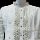 Attractive Cream Color Silk Kurta With Embroidery Work Suits For Men