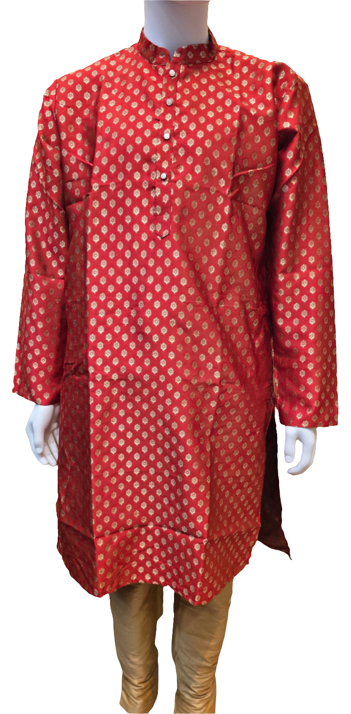 Amazing Red Color Men's Jacquard Banarasi Brocade Kurta Suits