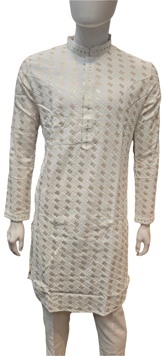 Elegant Off White Color With Sequins And Embroidery Work Kurta Suits For Men
