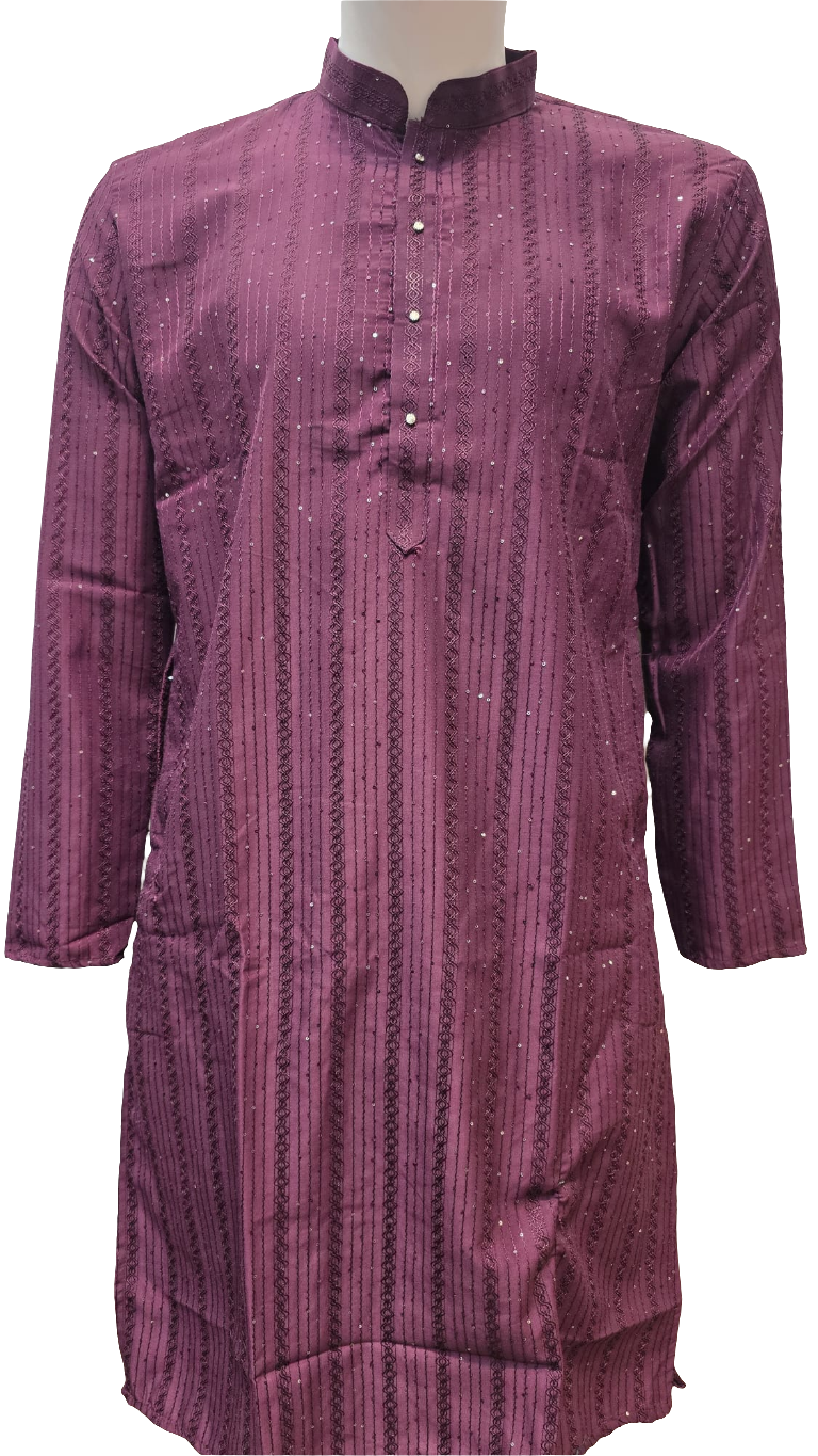 Attractive Purple Color Cotton Embroidered Kurta With Pajama For Men