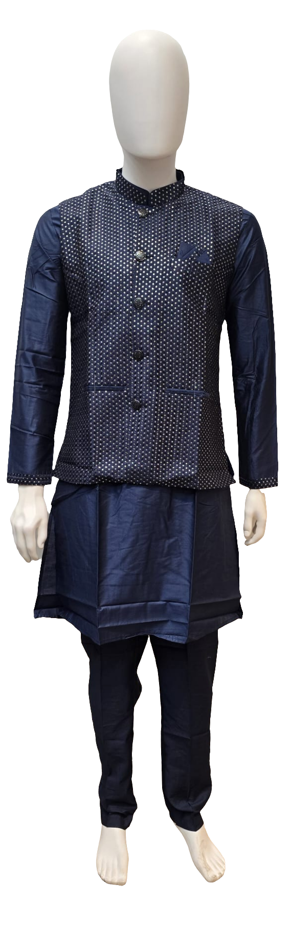 Alluring Navy Blue Color Soft Silk Kurta With Pajama For Men