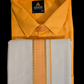 Beautiful Light Orange Color Half Sleeves Cotton Shirt With Matching Border Dhoti Set