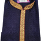 Attractive Navy Blue Color Slub Silk Neck Embroidery Work Men's Kurta With Pajama Set