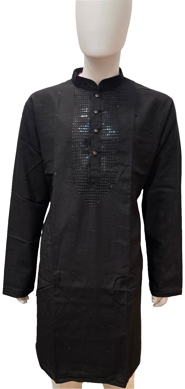 Alluring Black Color Silk Kurta With Pajama Suits For Men