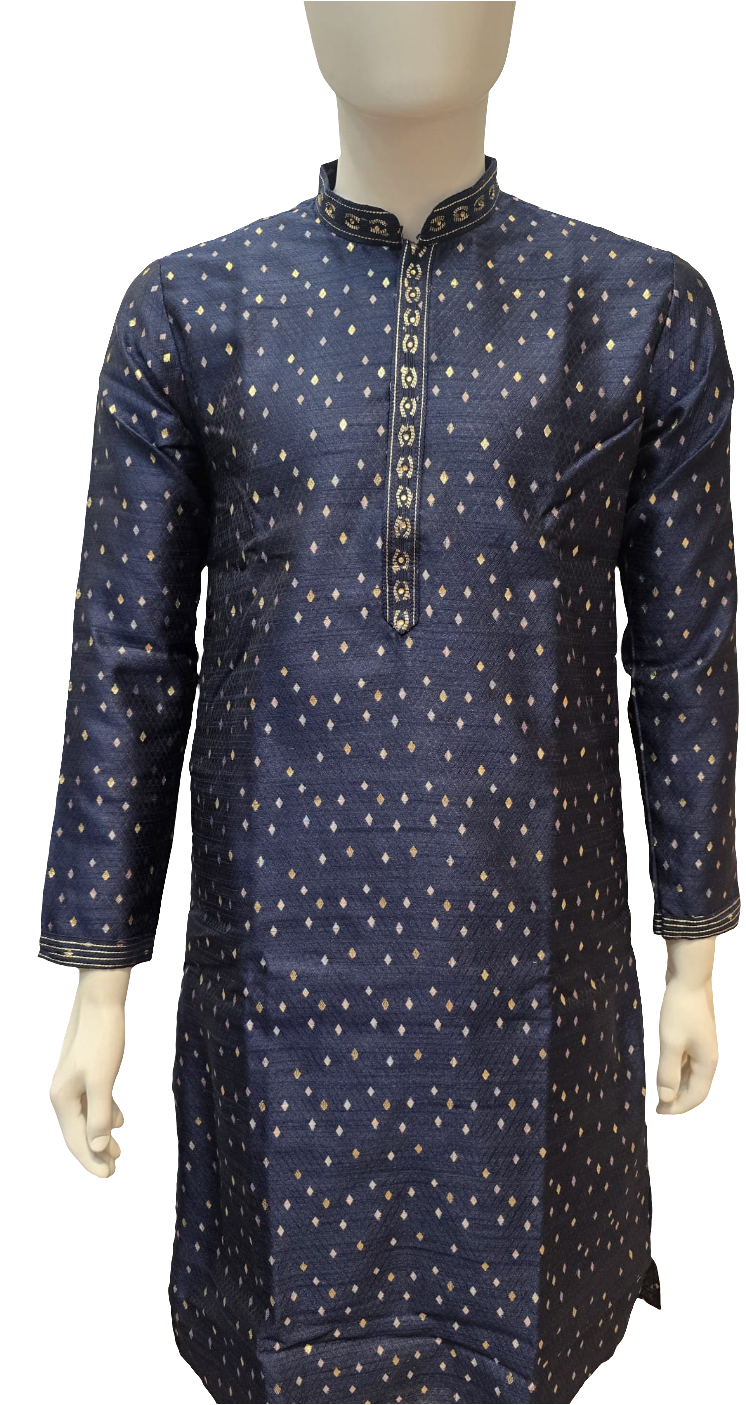 Attractive Dark Blue Color Silk Kurta With Pajama For Men