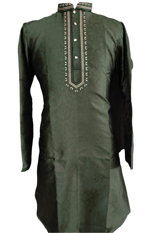 Gorgeous Green Colored Banarasi Brocade Embroidery Work Kurta Pajama Pant For Men
