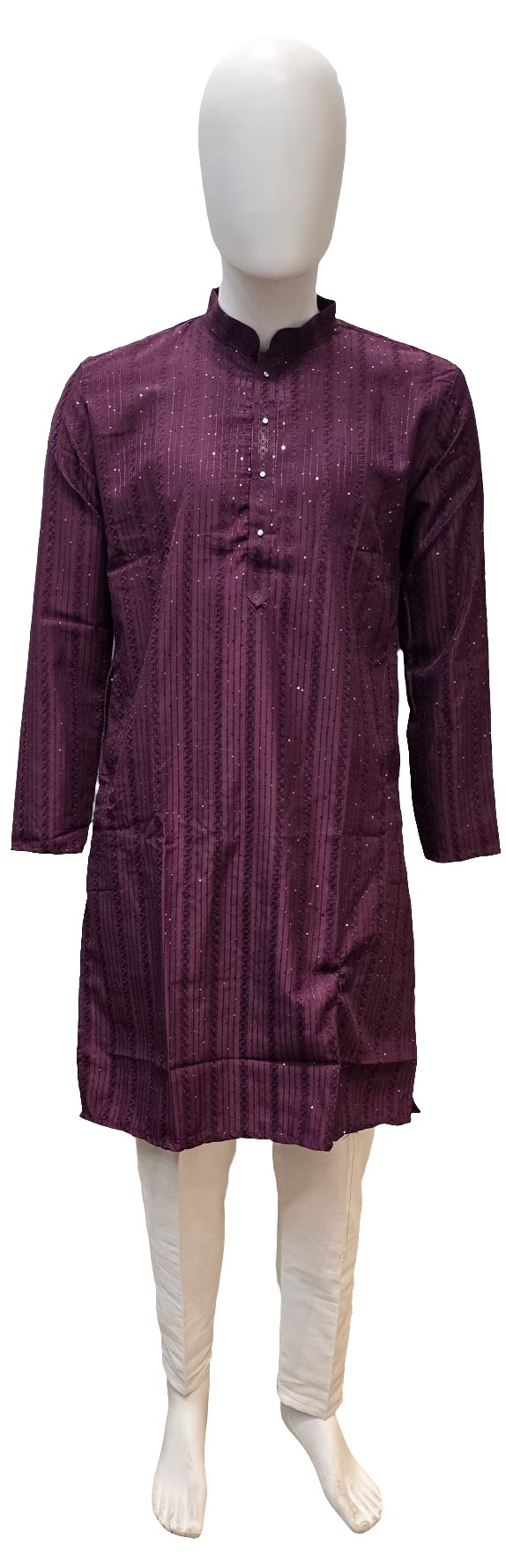 Attractive Purple Color Cotton Embroidered Kurta With Pajama For Men