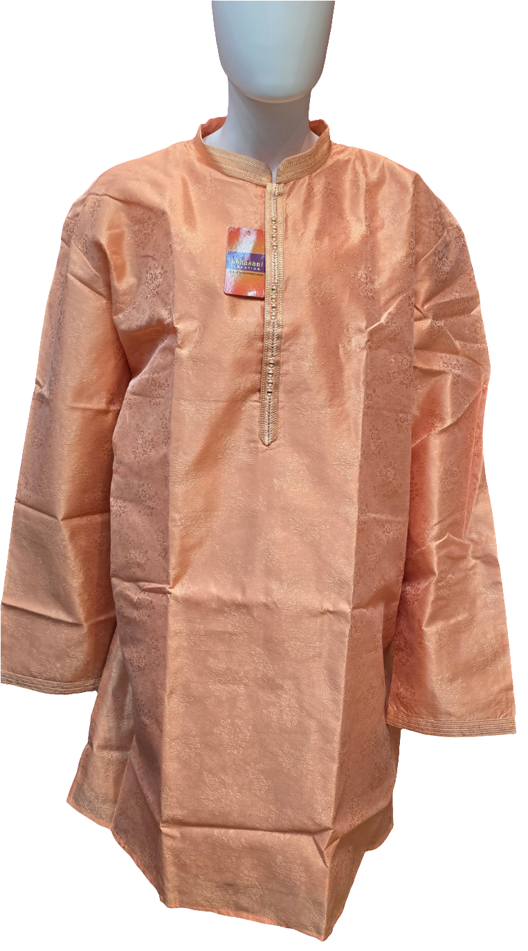 Dazzling Orange Colored Silk Cotton Men's Pajama Jacquard Kurta Sets