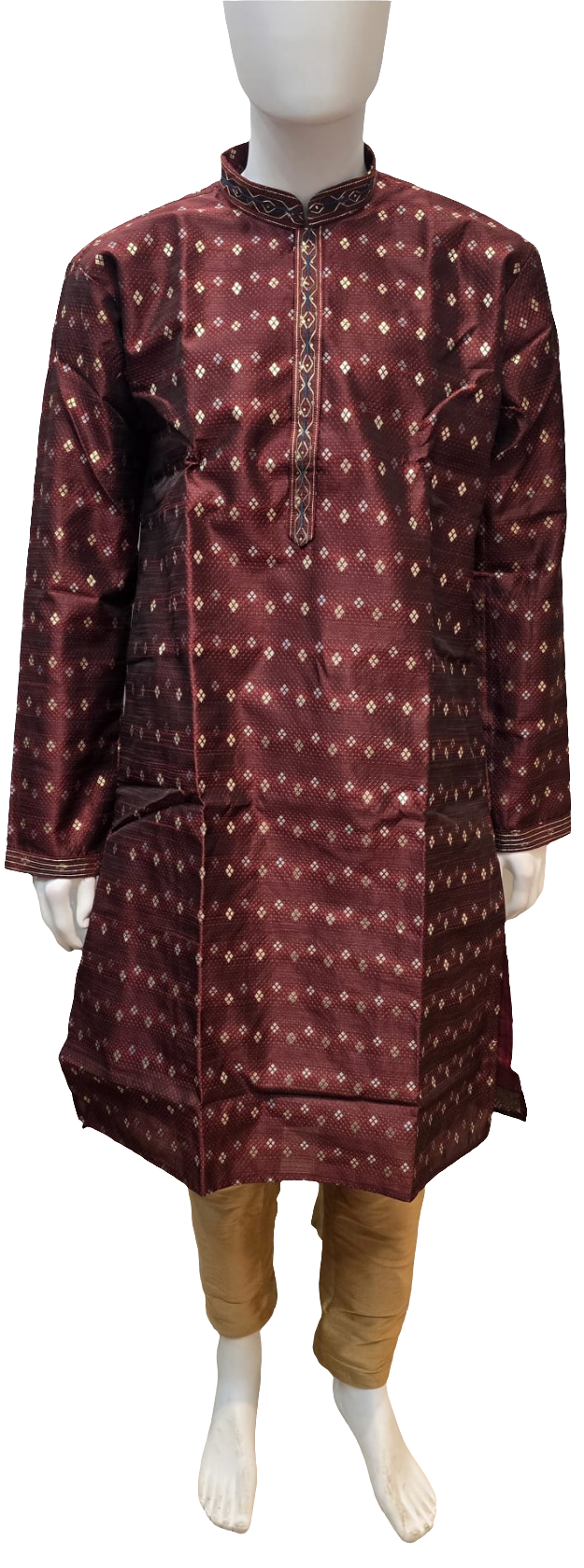 Fantastic Maroon Color Silk Jacquard Kurta With Pajama For Men