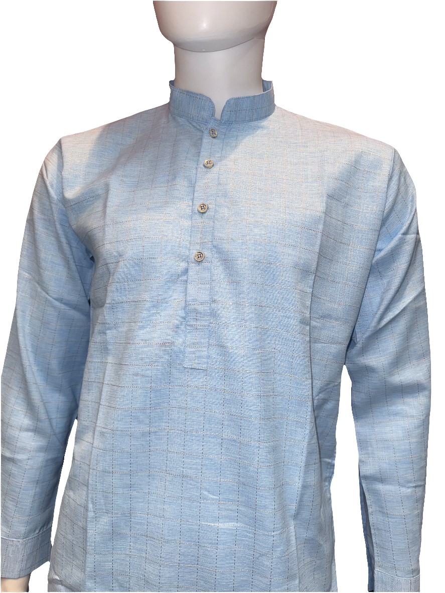 Appealing Blue Color Cotton Men's Kurta With Pajama Pant