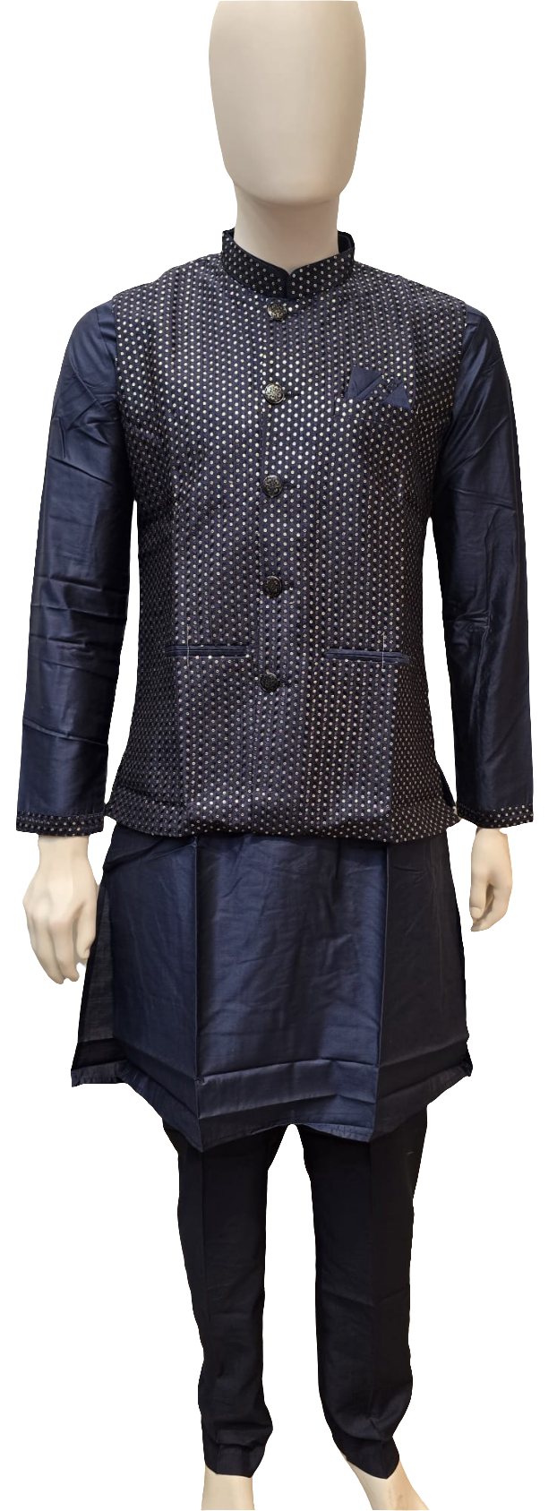 Alluring Navy Blue Color Soft Silk Kurta With Pajama For Men